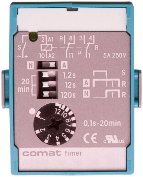 Relais temporisé ComatReleco C64, 24…60VUC, boîtier bleu/gris 