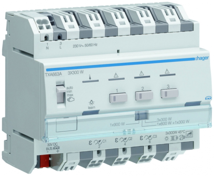 Actionneur-variateur AMD Hager TXA663A KNX easy 3×300W 6UM 