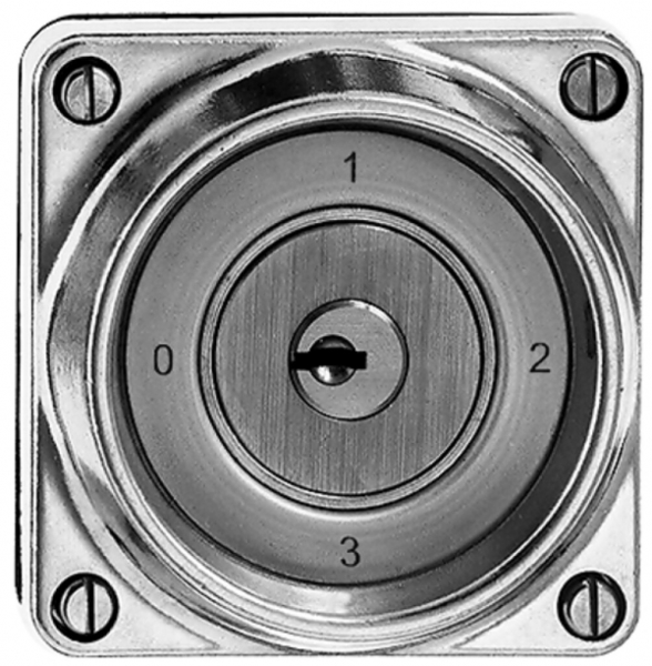 Interrupteur rotatif INC hum.5/2L Al poli, avec serrure de sûreté 