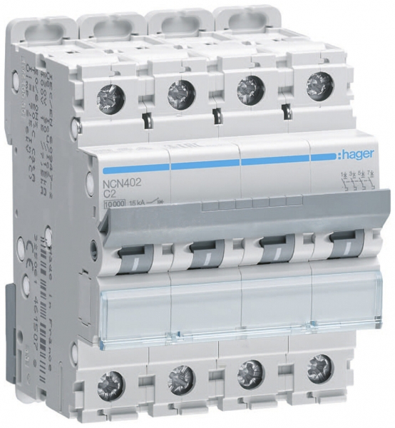 Disgiuntore Hager MCB 4P tipo C 2A 10kA 15kA 4UM 