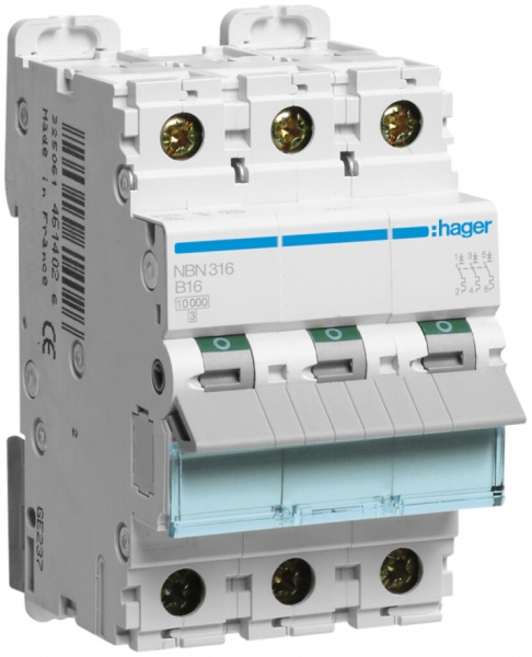 Disgiuntore Hager MCB 3P 415V tipo B 16A Icn 10kA 3UM 