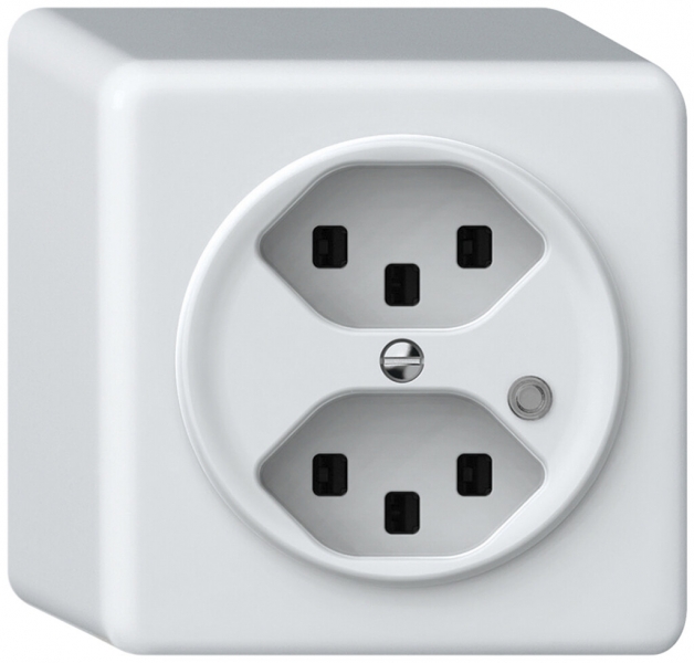 Presa AP origin 2×tipo 23 lum.verde 16A 230V 88×88×54mm bianco 