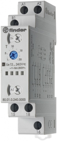 Relais temporisé Finder 80.01 multifonction 1C 16A 12…240VUC 