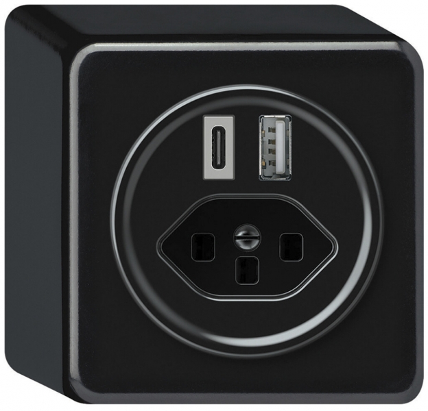 Prise de charge USB AP origin 1×USB-A 1×USB-C 3000mA 5V avec type 23 noir 