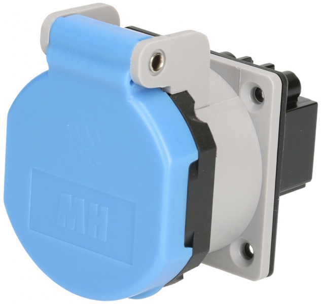 Prise INC type 13, 10A, 250V, résistant aux chocs, IP55, gris/bleu 