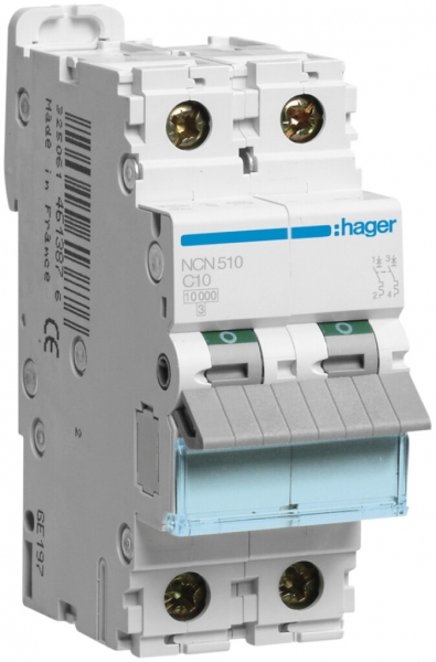 Disgiuntore Hager MCB 1P+N 415V tipo C 10A Icn 10kA Icu 15 kA 2UM 