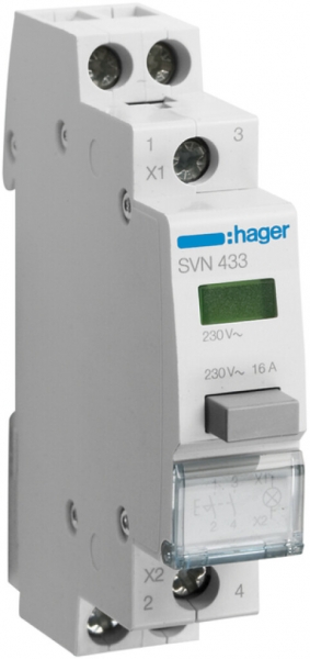 REG-Druckschalter Hager SVN 16A 230V 2 Schliesser 0 Öffner 1 Wechsler LED grün 