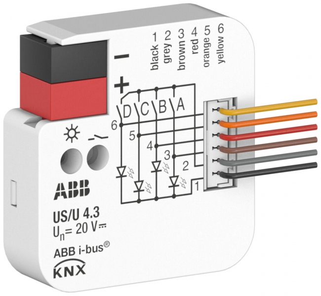 Module entrée/sortie KNX INC ABB US/U4.3 4-canaux 20VDC 40×39×12mm 