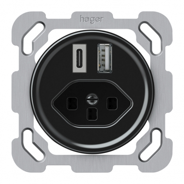 Prise de charge USB ENC origin 1×USB-A 1×USB-C 3000mA 5V avec type 23 noir 