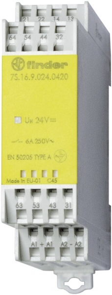 Module de relais Finder avec contacts à guidage forcé, 4 f et 2 o, 6A, 24VDC 
