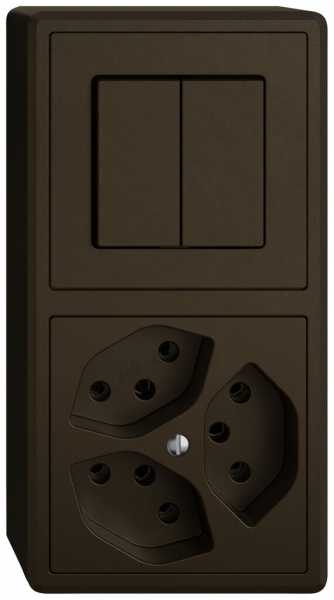 Combinazione AP EDIZIO.liv SNAPFIX® 2×1 140×74mm schema 1/3+3/1L+3×T13 marrone 