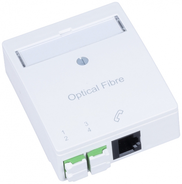 Boîte de raccordement FO ENC R&M, 2×LC/d APC SM + 1×RJ45 8P, 60×60mm, blanc 