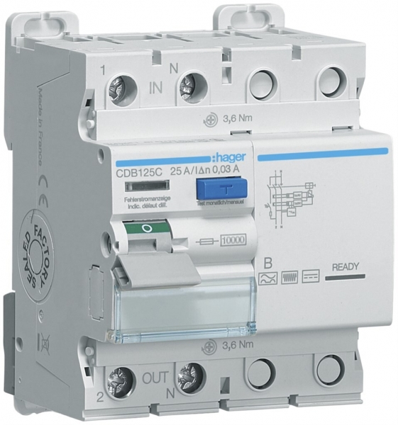 Interruttore differenziale Hager RCCB (RCD) 2P 230V 0.03A tipo B 25A 10kA 4UM 