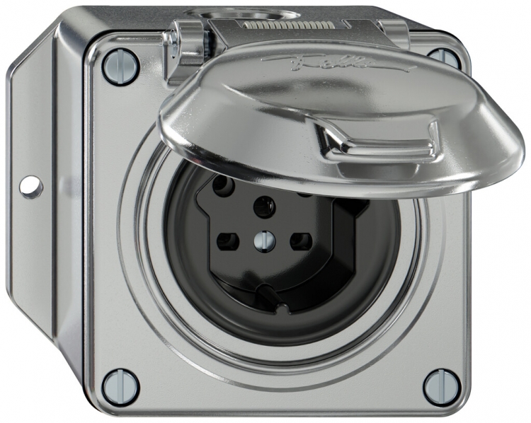 AP-Steckdose ELEMENT SNAPFIX® 1×Typ 15 10A 440V mit Klappdeckel IP20 alu 