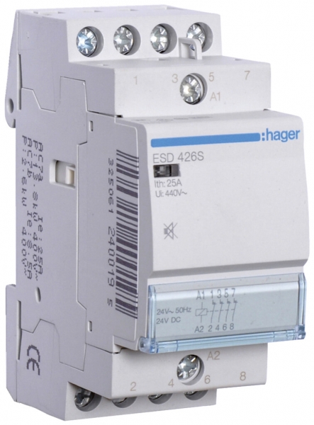 Contattore AMD Hager ESD 24VAC 4 apertura 25A senza ronzio 2UM 