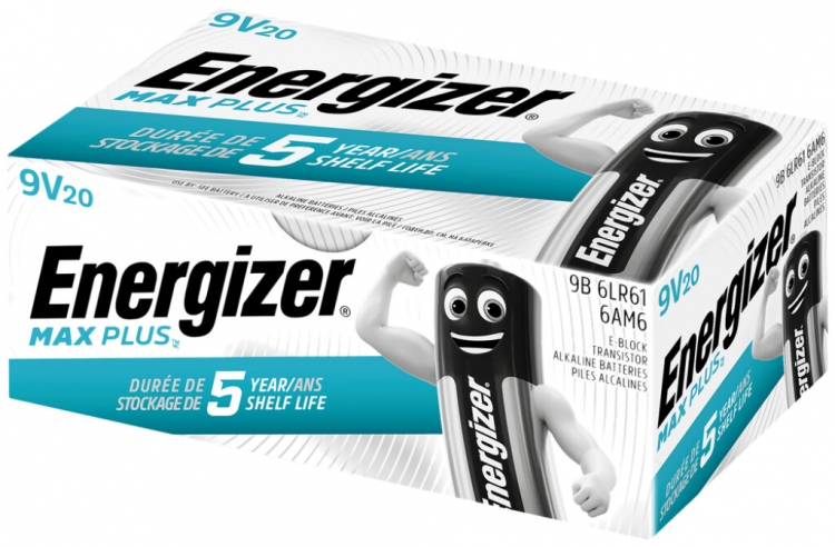 Pile alcaline Energizer Max Plus 6LR61 9V, box à 20 pièces 