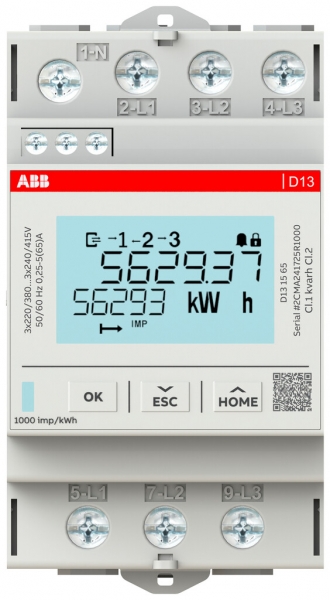 REG-Energiezähler ABB D13 15 65 3LN 65A Zweitarif S0 3TE 