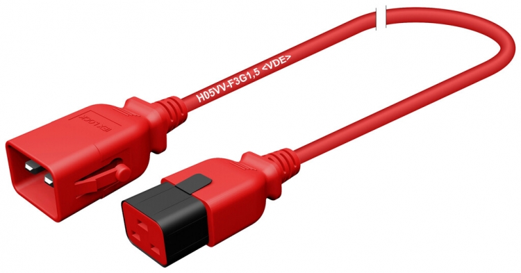 Cavo d'apparecchio spina C20 presa C19 bloccato 3×1.5mm² 250VAC/16A rosso 1m 