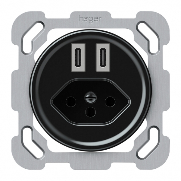 Presa di carica USB INC origin 2×USB-C 3000mA 5V con tipo 13 nero 