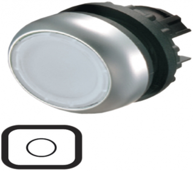 Bouton-poussoir lumin.ETN RMQ plat blanc, à rappel, anneau chromé 