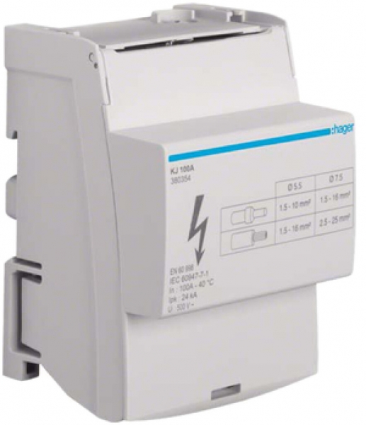 Distributore a barra ottone Hager 4L 100A 2×2.5…25mm²/5×1.5…16mm² 