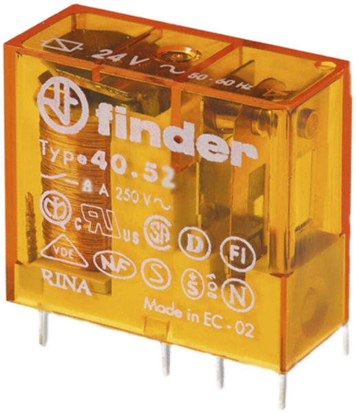 Relè di commutazione Finder 40.52 2C 8A/230VAC AgNi 28000Ω 1.2VA 5.0mm RT II 