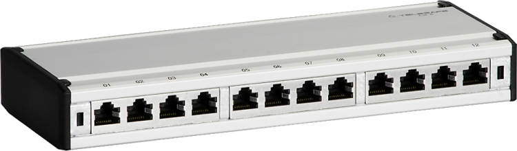 Patch box mini 12×RJ45 cat.6 STP, gris aluminium, blindé 