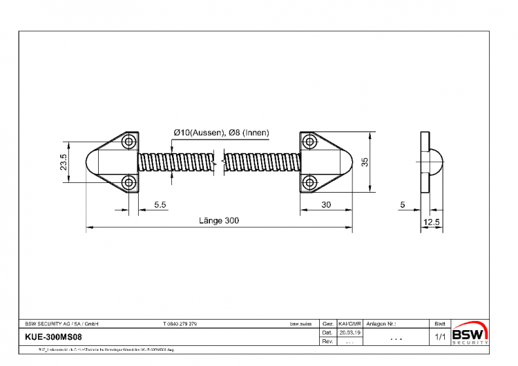 Set passacavo 300 mm, ottone nichelato  