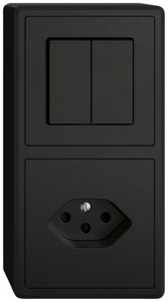 Combinazione AP EDIZIO.liv SNAPFIX® 2×1 140×74mm schema 1/3+3/1L+1×T13 nero 
