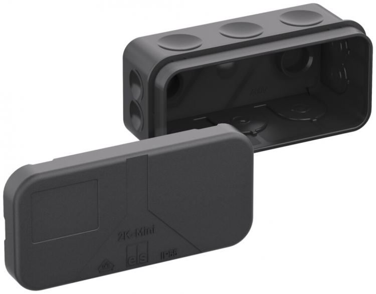 Boîte de dérivation AP 2K-Mini-L/sw 89×43×38mm, IP55, noir 