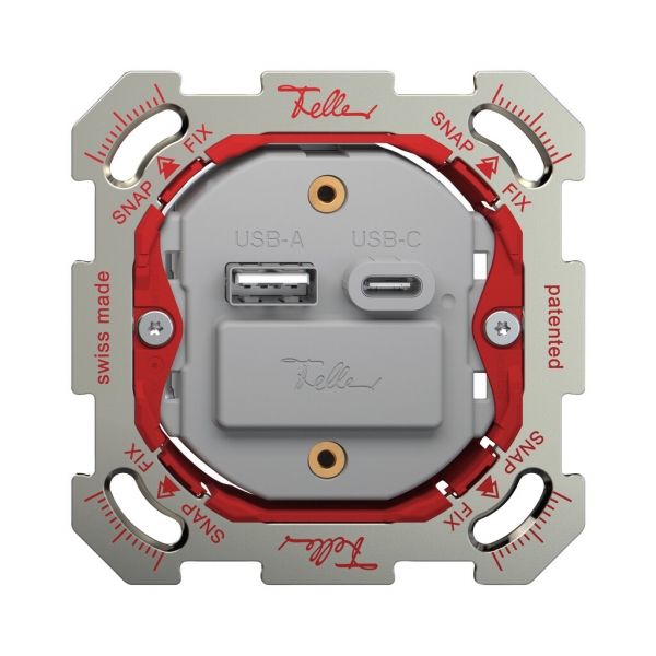 Presa di ricarica USB INC Feller SNAPFIX® 230VAC 18W 1×USB A 1×USB C 