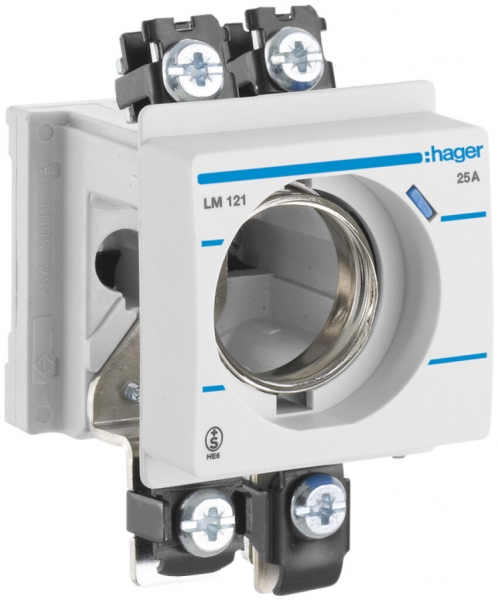 Portafusibile INS Hager DII+N 25A copertura front. profondità INS 44mm SN basso 