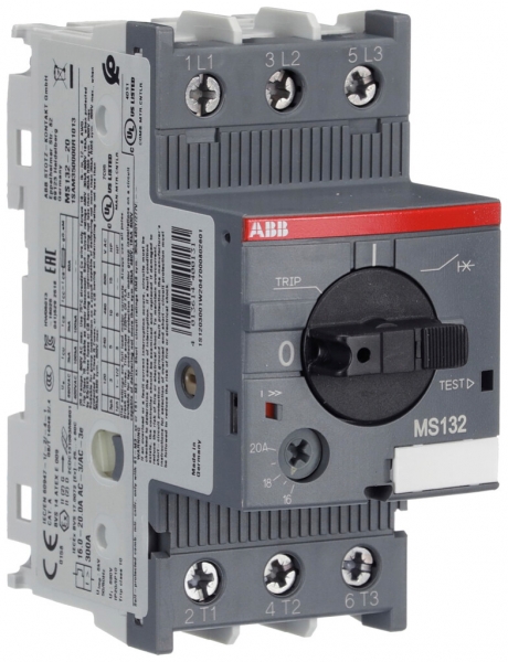 Salvamotore AMD ABB MS132, 7.5kW AC-3 (16…20A) 3L a vite 