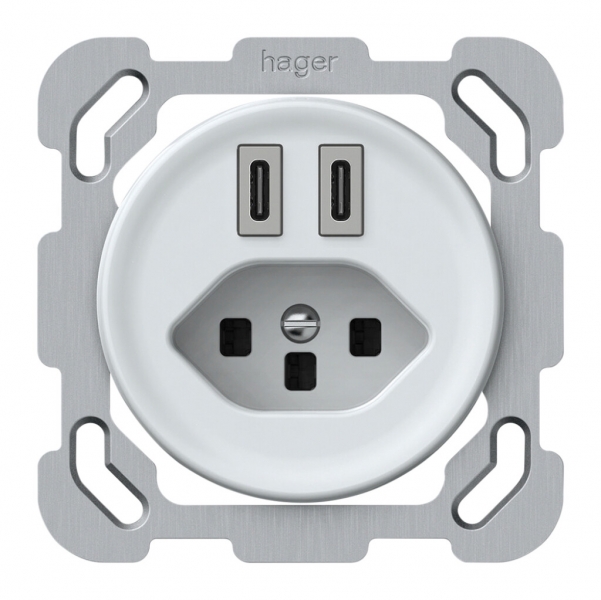 Presa di carica USB INC origin 2×USB-C 3000mA 5V con tipo 23 bianco 