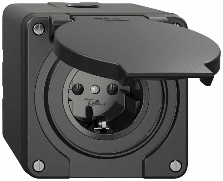 Presa AP Feller IP21 Schuko 16A 230V 87×87mm nero 