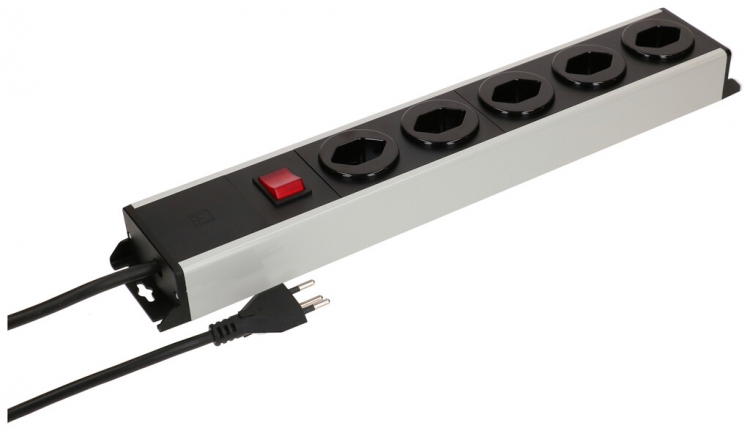 Presa multipla MH POWER LINE 10A interruttore 5×T13 1.5m grigio-nero 