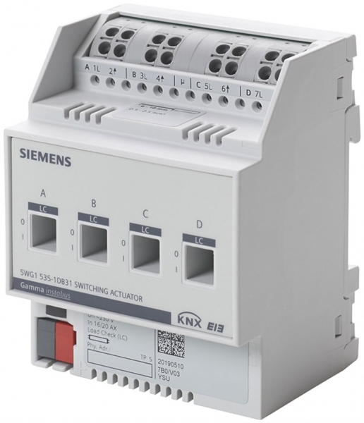 Attuatore-commutatore KNX AMD Siemens N 535D31, 4-volte 230VAC 16/20AX carico C 
