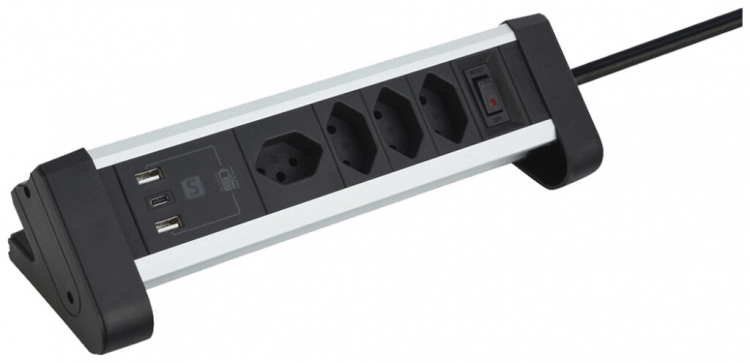 Prise multiple de table 4×T13/2×USB-A/1×USB-C 2m T12 noir 