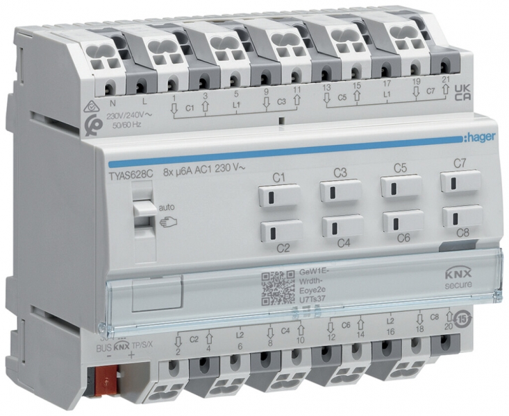 Actionneur de jalousie KNX AMD Hager TYAS628C, 8-fois, 6A/230VAC 