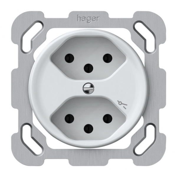 Presa INC origin 2×tipo 13 1×S 10A 230V 77×77mm bianco 