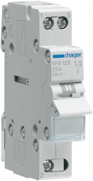REG-Wechselschalter Hager SFB 25A 230V 0 Schliesser 0 Öffner 1 Wechsler 1TE 