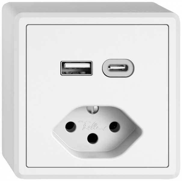 Prise de charge USB AP EDIZIO.liv SNAPFIX® USB A+C/T13 3A 230VAC bc 