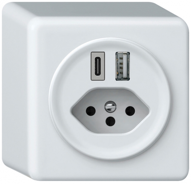 Prise de charge USB AP origin 1×USB-A 1×USB-C 3000mA 5V avec type 13 blanc 