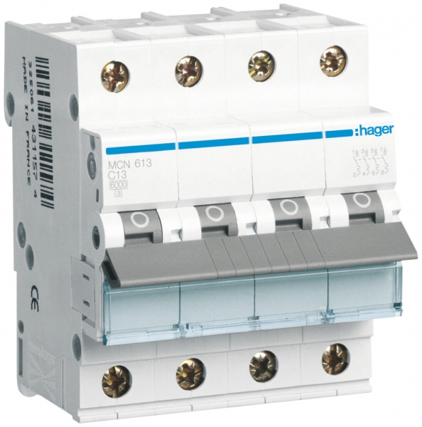 Leitungsschutzschalter Hager MCB 4P 415V Typ C 13A Icn 6kA 4TE 