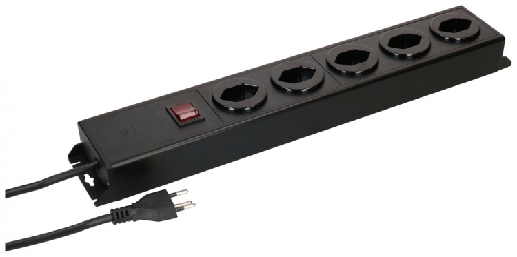 Presa multipla MH POWER LINE 10A interruttore 5×T13 1.5m nero-nero 