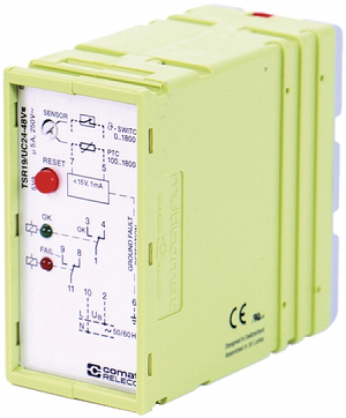 Relais de protection thermique ComatReleco TSR19, 24…48VUC, 0/100…1800Ω, 2C 