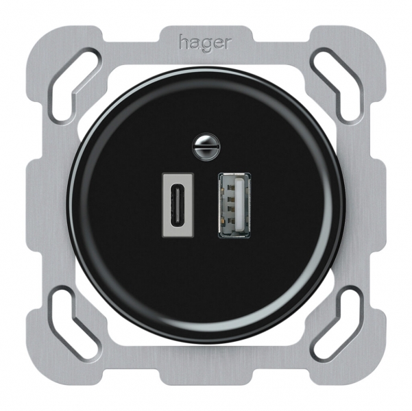 Presa di carica USB INC origin 1×USB-A 1×USB-C 3000mA 5V nero 