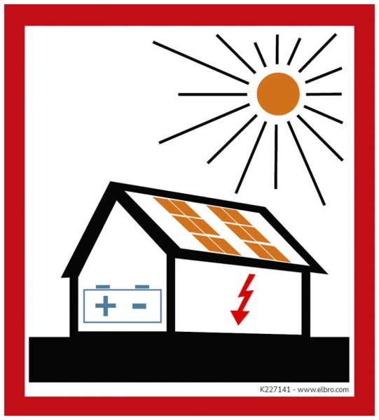 Warnaufkleber ELBRO Photovoltaik mit Batterie 90×100mm rot 