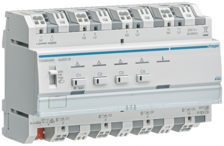 Actionneur-variateur AMD Hager TXA664AN KNX easy 4×300W 8UM 