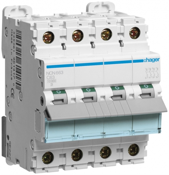 Disgiuntore Hager MCB 3P+N 415V tipo C 63A Icn 10kA Icu 15 kA 4UM 